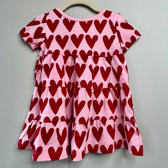 HANNA ANDERSSON Love Hearts Dress Baby 18-24 80 Pink Red Heart Print Valentines - Picture 2 of 6